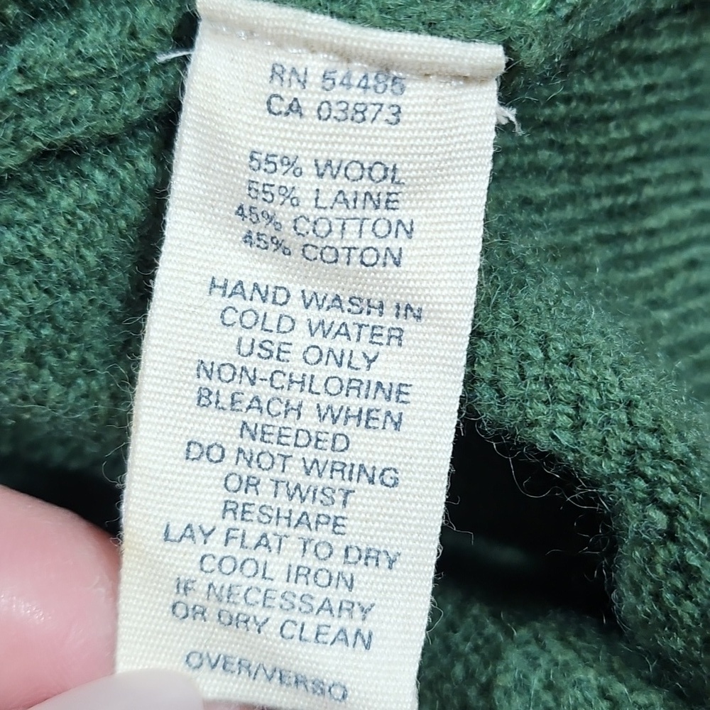 American Eagle Wool Cotton Blend Knit Forest Green V Neck Pullover Sweater - Picture 10 of 13